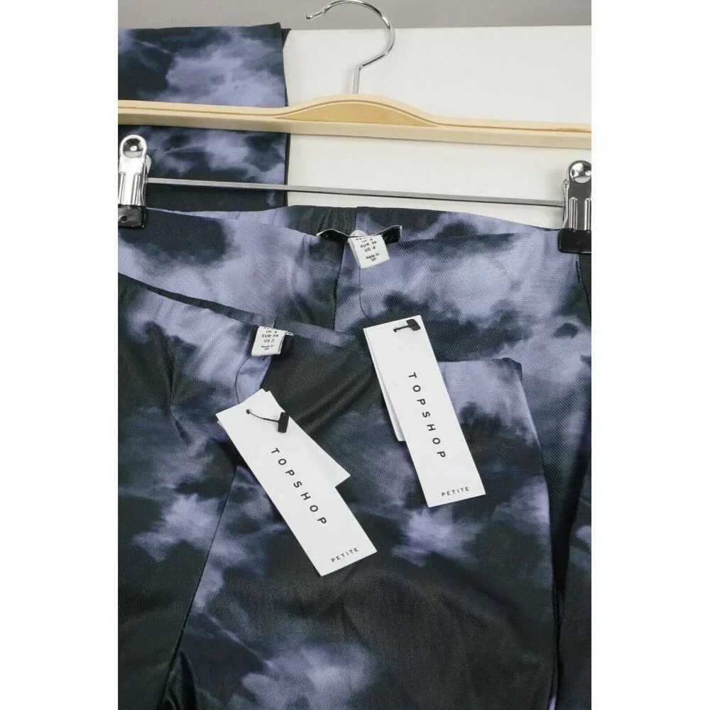 New Topshop Tie Dye Bell Bottom Flare Pants Womens Petite Sizes 2 / 4 Blue Black